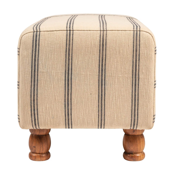 Rowena Interiors Rectangular Ticking Stripe Cotton Upholstered Bench with Solid Acacia Wood Base EC2040