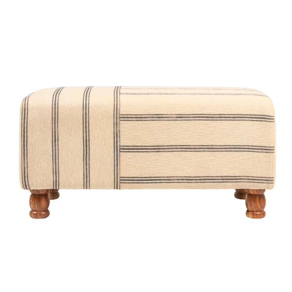 Rowena Interiors Rectangular Ticking Stripe Cotton Upholstered Bench with Solid Acacia Wood Base EC2040