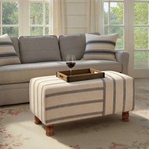 Rowena Interiors Rectangular Ticking Stripe Cotton Upholstered Bench with Solid Acacia Wood Base EC2040