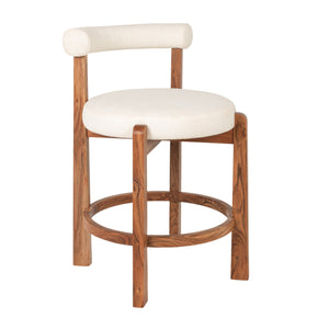Rowena Interiors Acacia Wood Boucle Upholstered Counter Stool with Supportive Back for Kitchen Islands EC2043