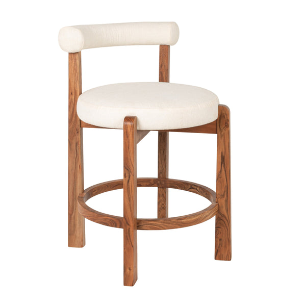 Rowena Interiors Acacia Wood Boucle Upholstered Counter Stool with Supportive Back for Kitchen Islands EC2043