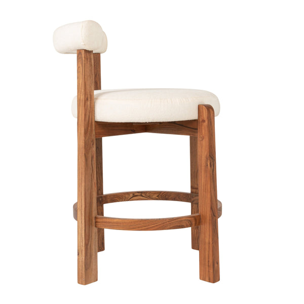 Rowena Interiors Acacia Wood Boucle Upholstered Counter Stool with Supportive Back for Kitchen Islands EC2043