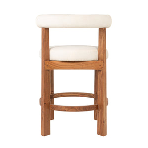Rowena Interiors Acacia Wood Boucle Upholstered Counter Stool with Supportive Back for Kitchen Islands EC2043