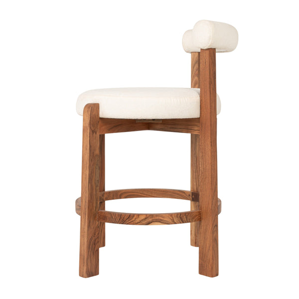 Rowena Interiors Acacia Wood Boucle Upholstered Counter Stool with Supportive Back for Kitchen Islands EC2043