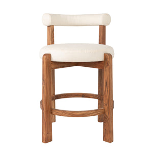 Rowena Interiors Acacia Wood Boucle Upholstered Counter Stool with Supportive Back for Kitchen Islands EC2043