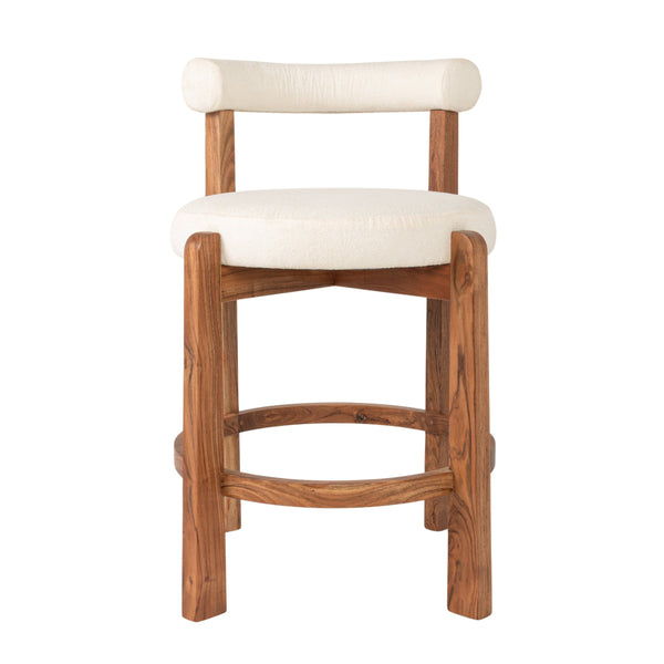 Rowena Interiors Acacia Wood Boucle Upholstered Counter Stool with Supportive Back for Kitchen Islands EC2043