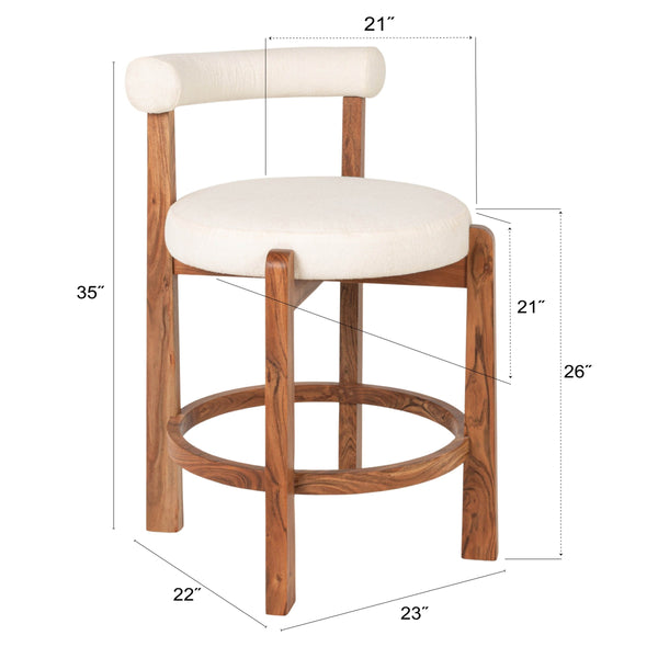 Rowena Interiors Acacia Wood Boucle Upholstered Counter Stool with Supportive Back for Kitchen Islands EC2043