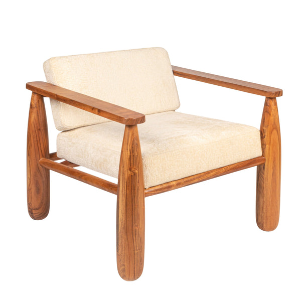 Rowena Interiors Acacia Wood Open Arm Accent Chair with Crushed Velvet Cushioning for Living Rooms EC2044