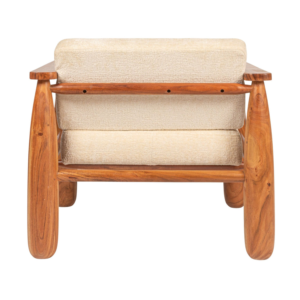 Rowena Interiors Acacia Wood Open Arm Accent Chair with Crushed Velvet Cushioning for Living Rooms EC2044