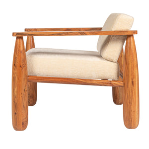 Rowena Interiors Acacia Wood Open Arm Accent Chair with Crushed Velvet Cushioning for Living Rooms EC2044