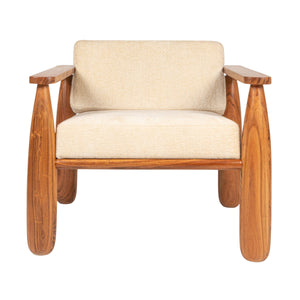 Rowena Interiors Acacia Wood Open Arm Accent Chair with Crushed Velvet Cushioning for Living Rooms EC2044