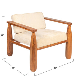 Rowena Interiors Acacia Wood Open Arm Accent Chair with Crushed Velvet Cushioning for Living Rooms EC2044