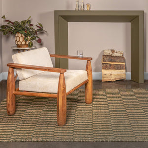 Rowena Interiors Acacia Wood Open Arm Accent Chair with Crushed Velvet Cushioning for Living Rooms EC2044