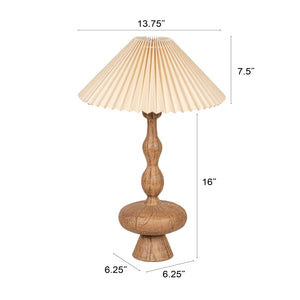 Rowena Interiors 16.75 Inch Resin Turned Base Table Lamp with Pleated Linen Shade for Warm Ambient Glow EC2049