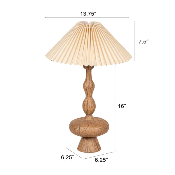Rowena Interiors 16.75 Inch Resin Turned Base Table Lamp with Pleated Linen Shade for Warm Ambient Glow EC2049