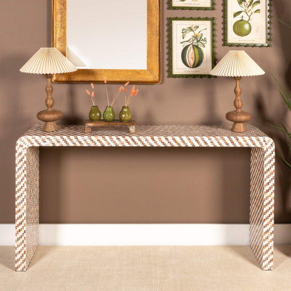 Rowena Interiors 16.75 Inch Resin Turned Base Table Lamp with Pleated Linen Shade for Warm Ambient Glow EC2049