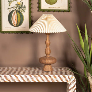 Rowena Interiors 16.75 Inch Resin Turned Base Table Lamp with Pleated Linen Shade for Warm Ambient Glow EC2049