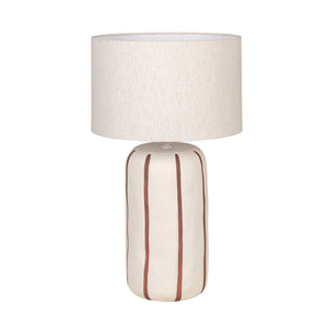 Rowena Interiors 23.75 Inch Stoneware Table Lamp Hand Painted Stripes Linen Shade Farmhouse Accent EC2050