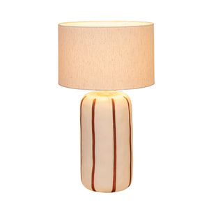 Rowena Interiors 23.75 Inch Stoneware Table Lamp Hand Painted Stripes Linen Shade Farmhouse Accent EC2050