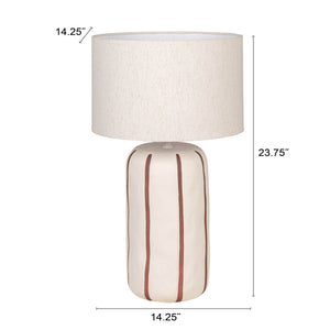 Rowena Interiors 23.75 Inch Stoneware Table Lamp Hand Painted Stripes Linen Shade Farmhouse Accent EC2050