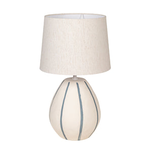 Rowena Interiors 19.25 Inch Hand-Painted Stoneware Table Lamp with Linen Shade for Coastal Bedrooms EC2051