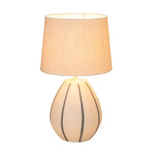 Rowena Interiors 19.25 Inch Hand-Painted Stoneware Table Lamp with Linen Shade for Coastal Bedrooms EC2051
