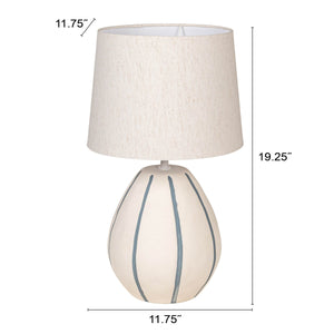 Rowena Interiors 19.25 Inch Hand-Painted Stoneware Table Lamp with Linen Shade for Coastal Bedrooms EC2051