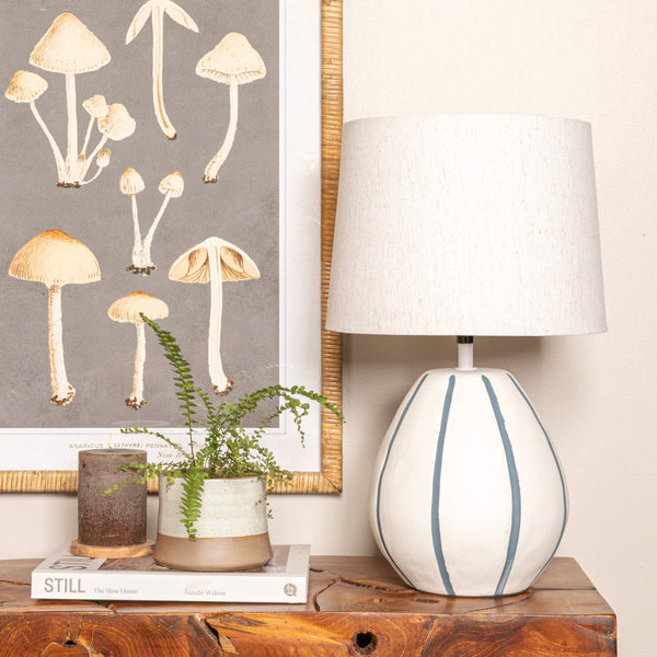 Rowena Interiors 19.25 Inch Hand-Painted Stoneware Table Lamp with Linen Shade for Coastal Bedrooms EC2051