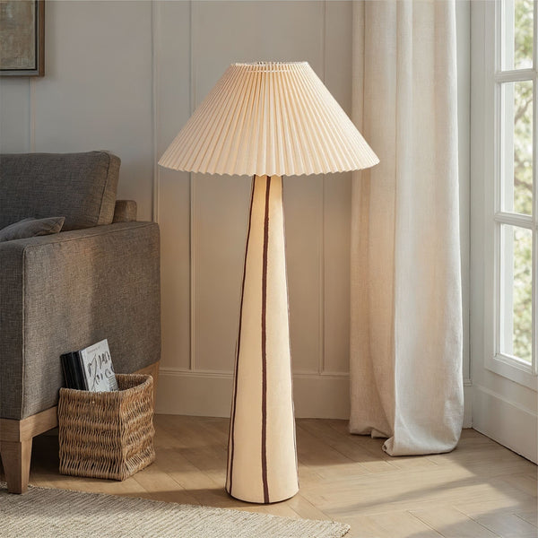 Rowena Interiors 41.5 Inch Stoneware Table Lamp Hand-Painted Base Pleated Linen Shade Warm Ambient EC2054