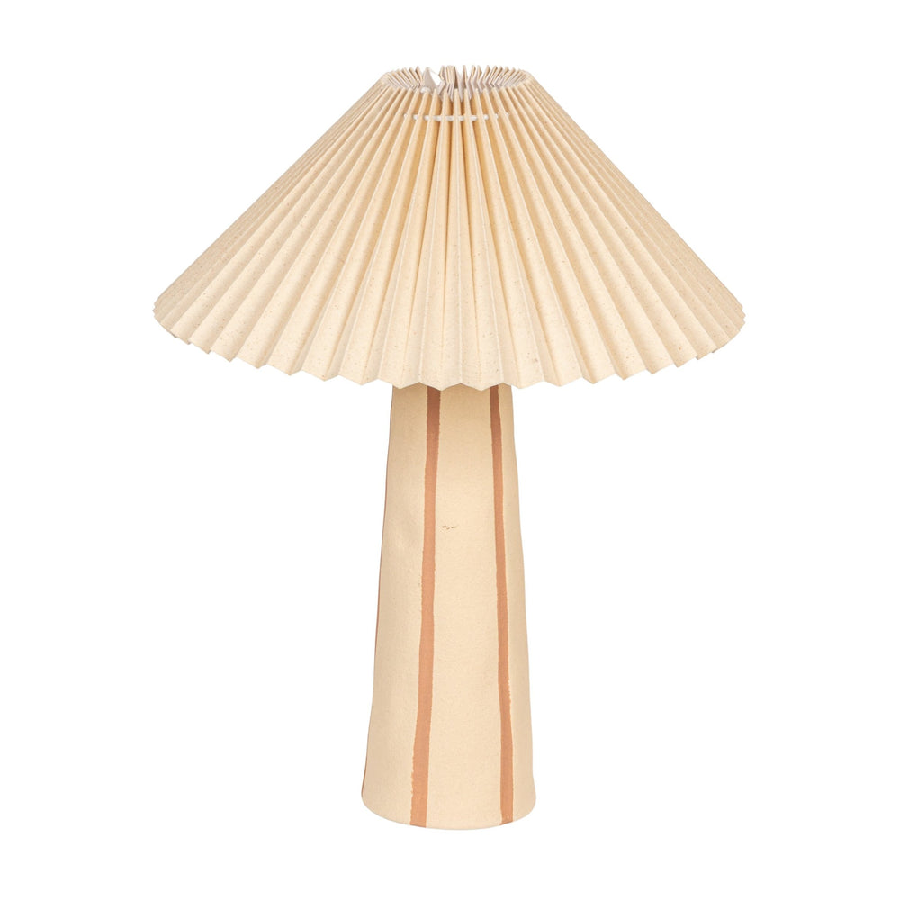 Rowena Interiors 16.5 Inch Stoneware Table Lamp Terracotta Stripe Artisan Base with Pleated Linen Shade EC2055