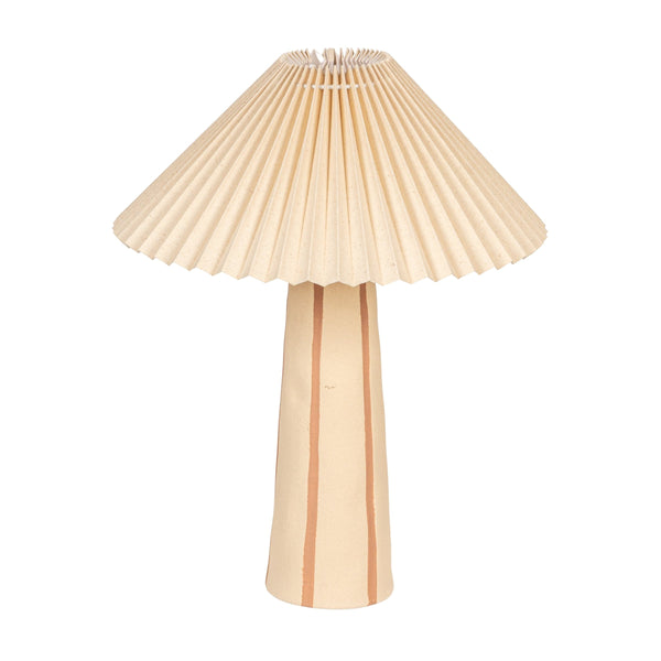 Rowena Interiors 16.5 Inch Stoneware Table Lamp Terracotta Stripe Artisan Base with Pleated Linen Shade EC2055