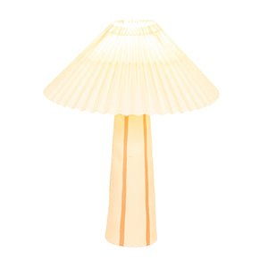 Rowena Interiors 16.5 Inch Stoneware Table Lamp Terracotta Stripe Artisan Base with Pleated Linen Shade EC2055