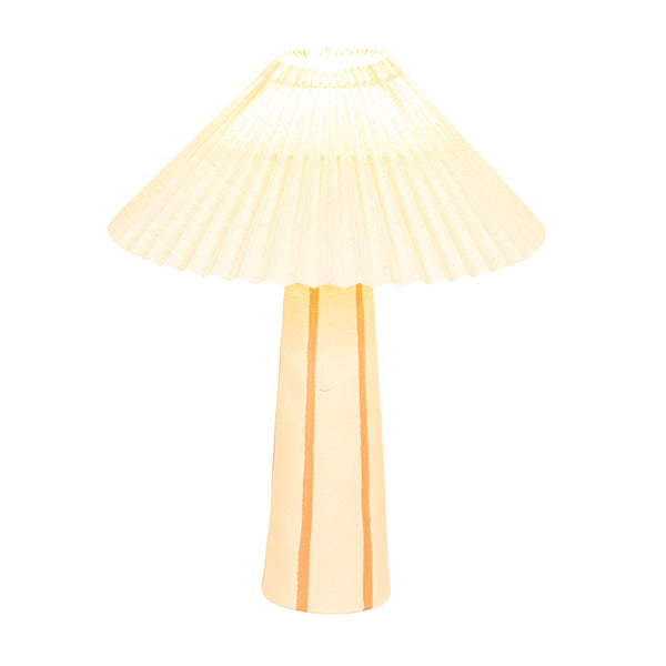 Rowena Interiors 16.5 Inch Stoneware Table Lamp Terracotta Stripe Artisan Base with Pleated Linen Shade EC2055