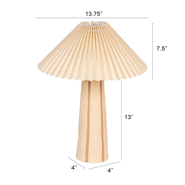 Rowena Interiors 16.5 Inch Stoneware Table Lamp Terracotta Stripe Artisan Base with Pleated Linen Shade EC2055