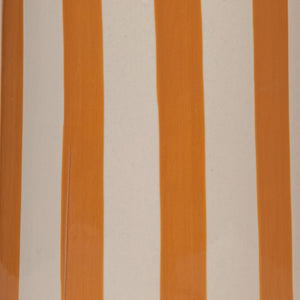 Rowena Interiors 18.5 Inch Artisan Striped Stoneware Table Lamp with Warm Linen Drum Shade for Cozy Spaces EC2056