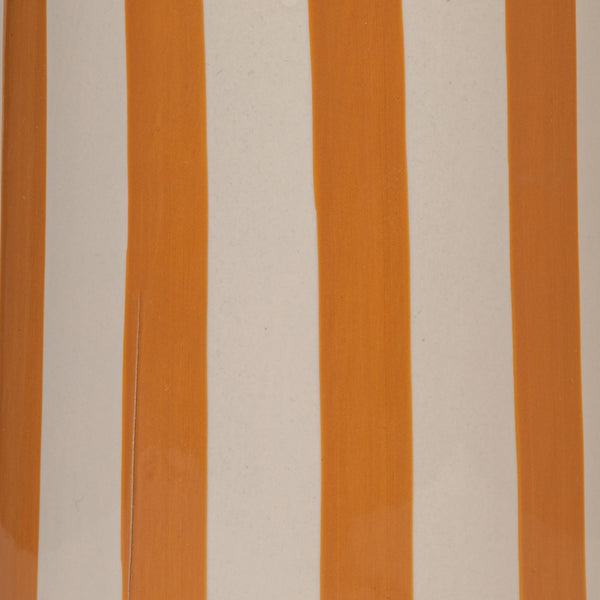 Rowena Interiors 18.5 Inch Artisan Striped Stoneware Table Lamp with Warm Linen Drum Shade for Cozy Spaces EC2056