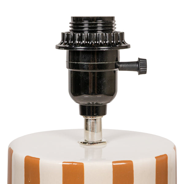 Rowena Interiors 18.5 Inch Artisan Striped Stoneware Table Lamp with Warm Linen Drum Shade for Cozy Spaces EC2056