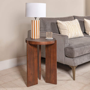 Rowena Interiors 18.5 Inch Artisan Striped Stoneware Table Lamp with Warm Linen Drum Shade for Cozy Spaces EC2056