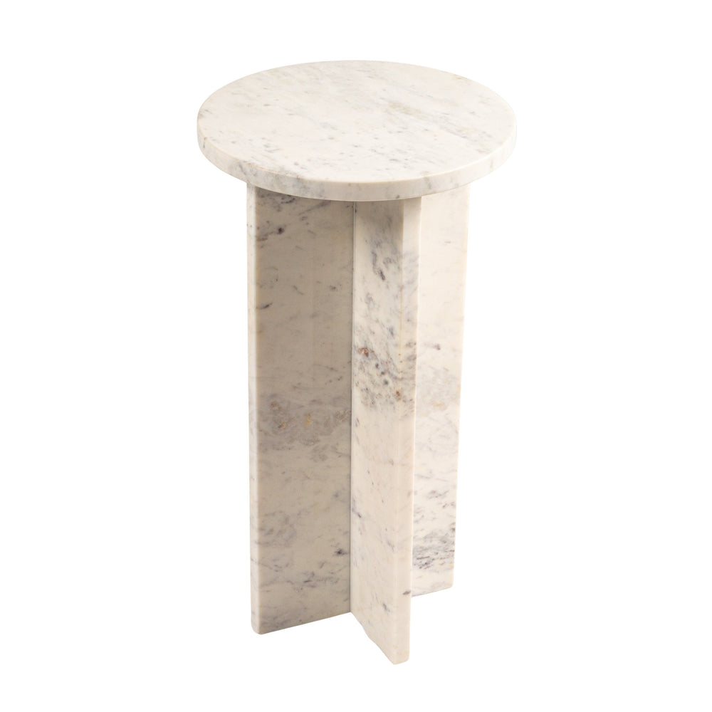 Rowena Interiors Round White Marble Martini Table with Sculptural Geometric Base for Living Spaces EC2057