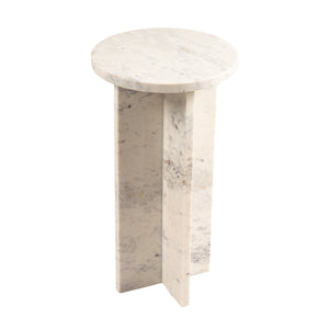 Rowena Interiors Round White Marble Martini Table with Sculptural Geometric Base for Living Spaces EC2057