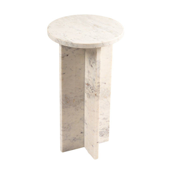 Rowena Interiors Round White Marble Martini Table with Sculptural Geometric Base for Living Spaces EC2057