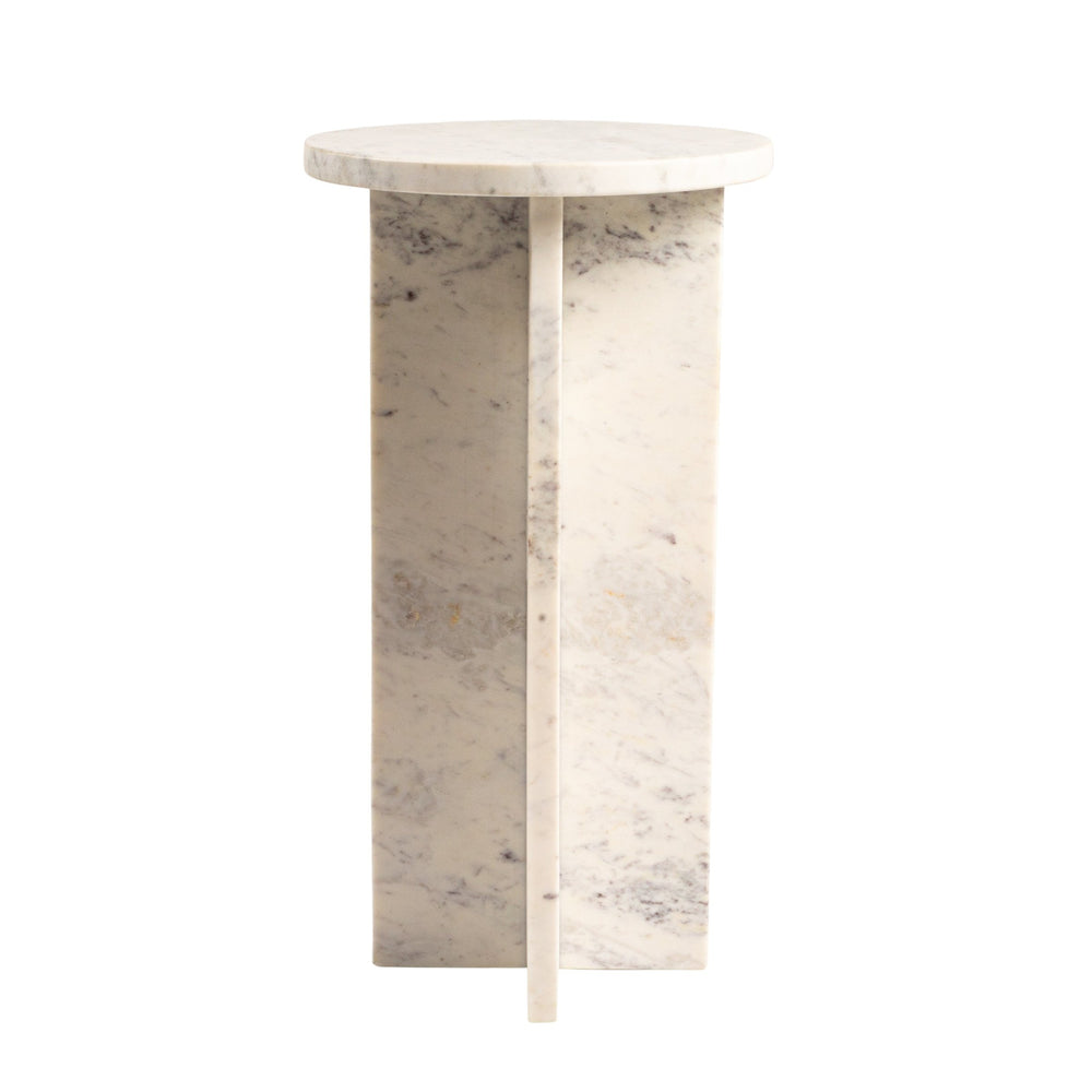 Rowena Interiors Round White Marble Martini Table with Sculptural Geometric Base for Living Spaces EC2057