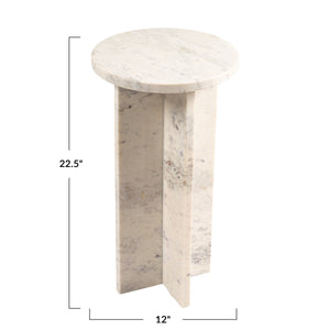 Rowena Interiors Round White Marble Martini Table with Sculptural Geometric Base for Living Spaces EC2057