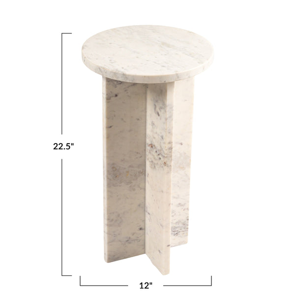 Rowena Interiors Round White Marble Martini Table with Sculptural Geometric Base for Living Spaces EC2057