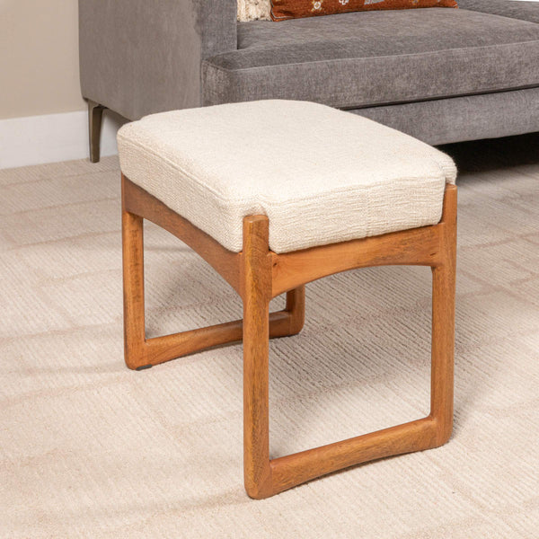 Rowena Interiors Rectangular Mango Wood Boucle Upholstered Bench for Bedroom Entryway or Living Room EC2059