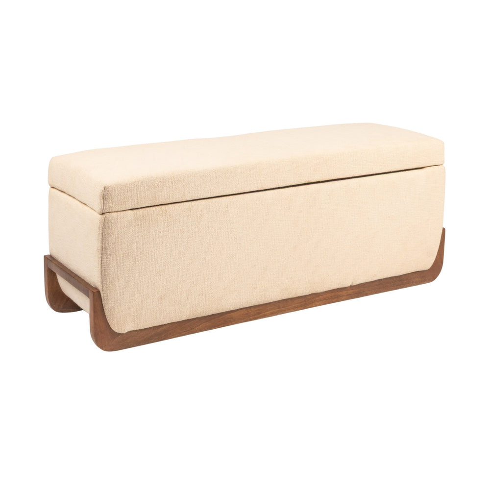 Rowena Interiors Rectangular Mango Wood Lift Top Storage Bench with Boucle Seat for Entryway or Bedroom EC2060