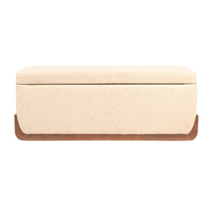 Rowena Interiors Rectangular Mango Wood Lift Top Storage Bench with Boucle Seat for Entryway or Bedroom EC2060