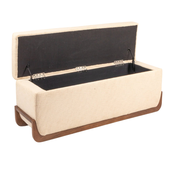 Rowena Interiors Rectangular Mango Wood Lift Top Storage Bench with Boucle Seat for Entryway or Bedroom EC2060