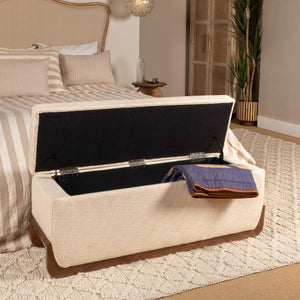 Rowena Interiors Rectangular Mango Wood Lift Top Storage Bench with Boucle Seat for Entryway or Bedroom EC2060