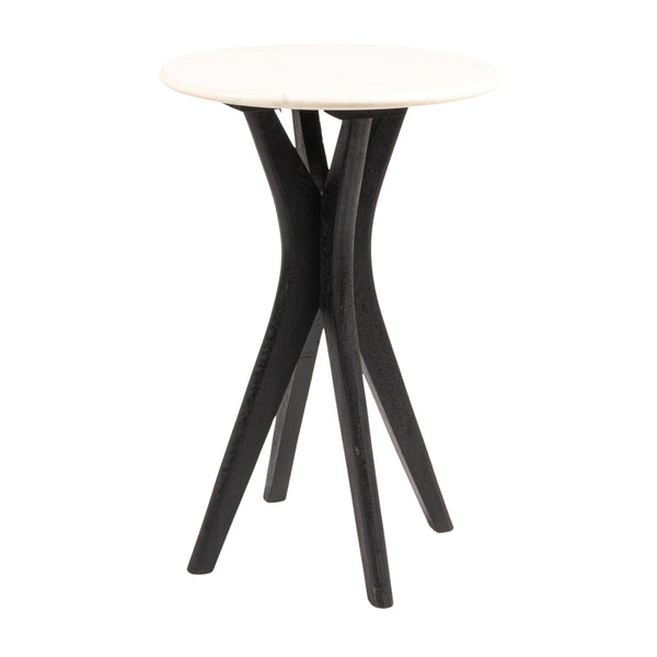 Rowena Interiors Round Marble Top Mango Wood Pedestal Accent Table for Living Room or Bedroom Black EC2061
